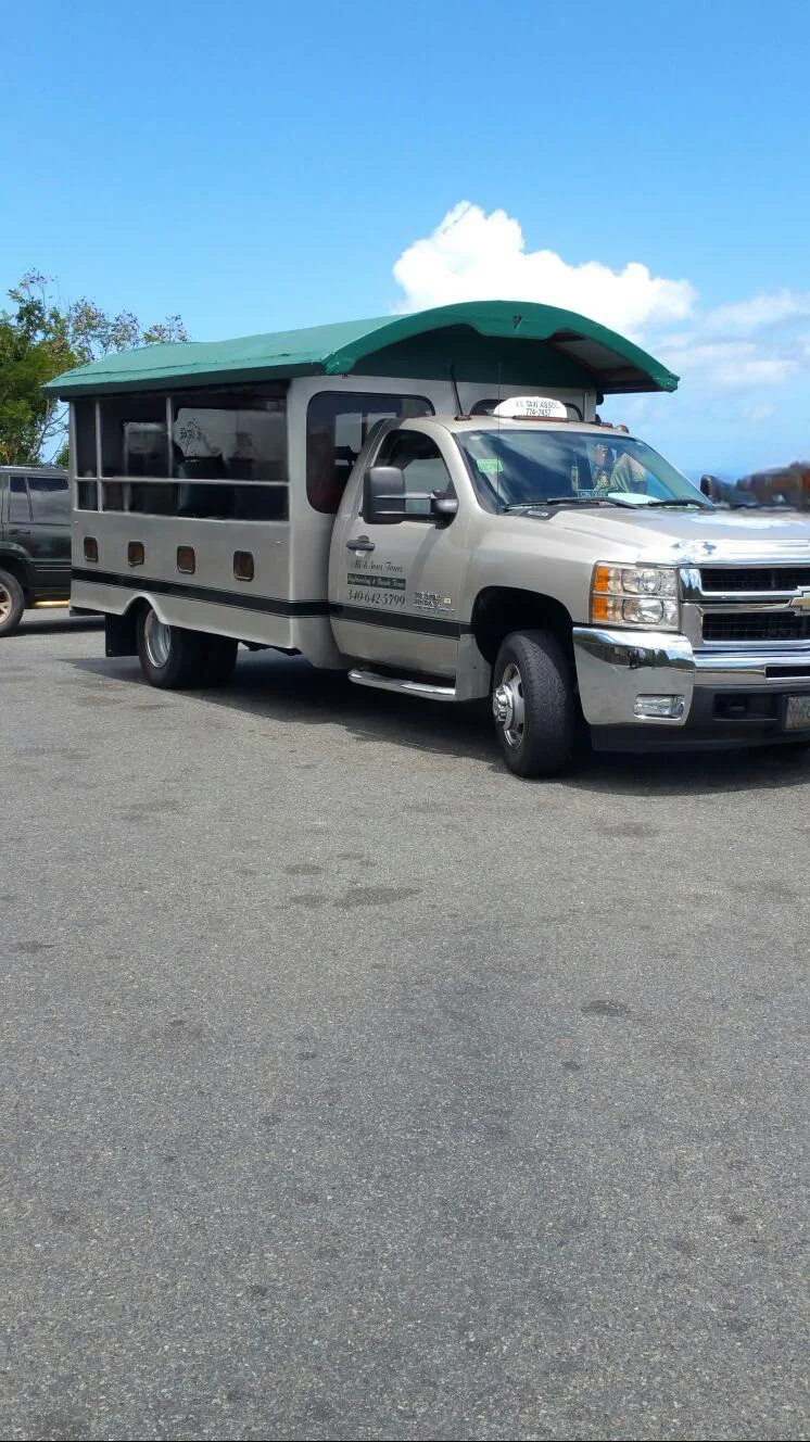 Open air safari bus for island sightseeing tours on St. Thomas
